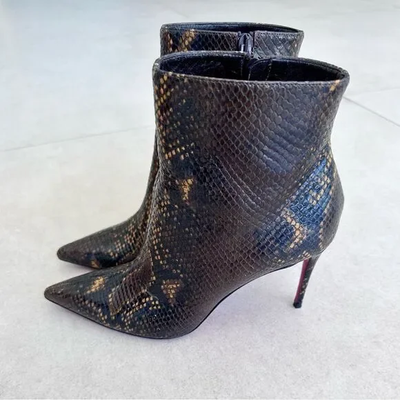 CHRISTIAN LOUBOUTIN So Kate Leather Snake Embossed Dark Brown Boots 85 EU 38 US8 - Picture 2 of 15